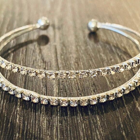 Silver Rhinestone Cuff Bracelet - Picture 1 of 2